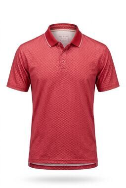 Day & Age Mens Polo Shirt Large Red Burgundy Geometric Micro Print Short Sleeve